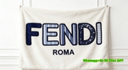 Fendi Roma Blue Patchwork FF Logo Flannel Sofa Throw Blanket Luxury Designer IMG_9350